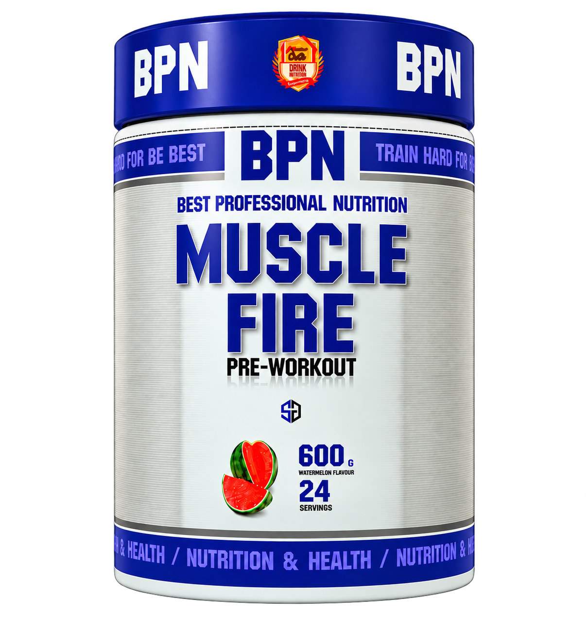 Envase de Best Professional Nutrition Muscle Fire Pre-Workout de 600 g, sabor sandía